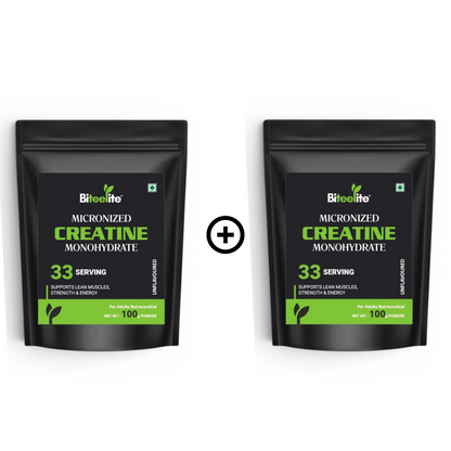 Biteelite Micronized Creatine Monohydrate Combo Pack (100g x 2) | Unflavoured | Muscle Strength & Energy Support | 66 Servings Total