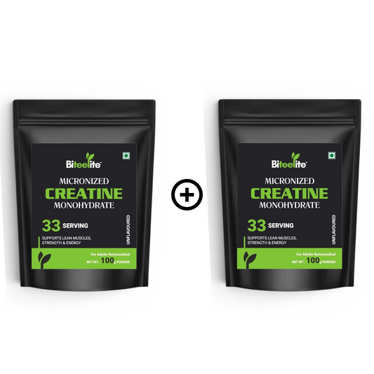 Biteelite Micronized Creatine Monohydrate Combo Pack (100g x 2) | Unflavoured | Muscle Strength & Energy Support | 66 Servings Total