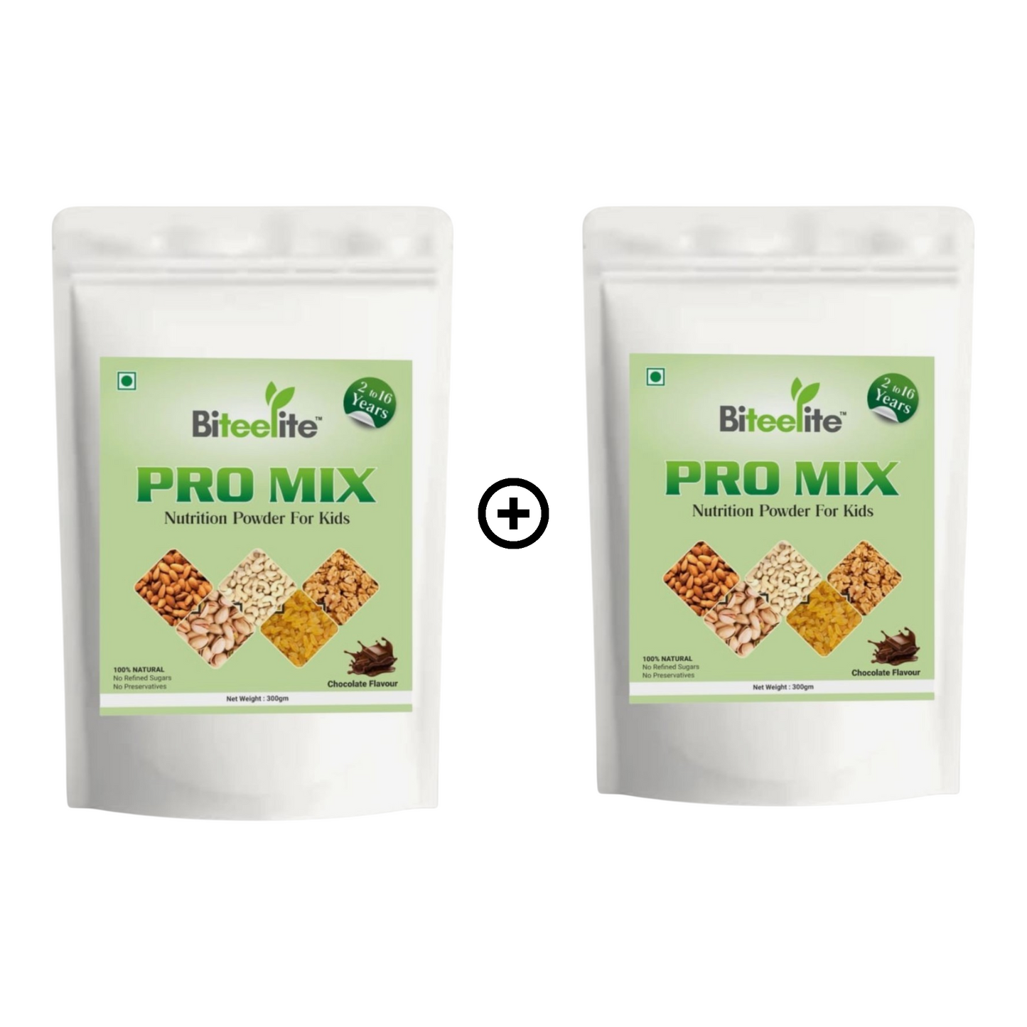 Biteelite Pro Mix Kids Nutrition Powder Combo Pack (2 x 300g) | Chocolate Flavour | Dry Fruits & Multi Grain Health Mix For Kids